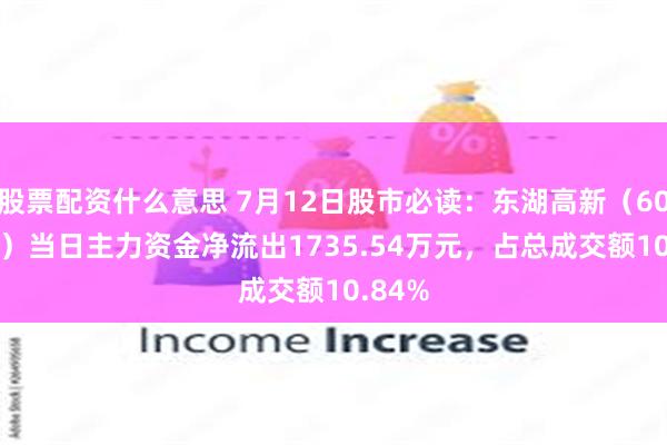 股票配资什么意思 7月12日股市必读：东湖高新（600133）当日主力资金净流出1735.54万元，占总成交额10.84%